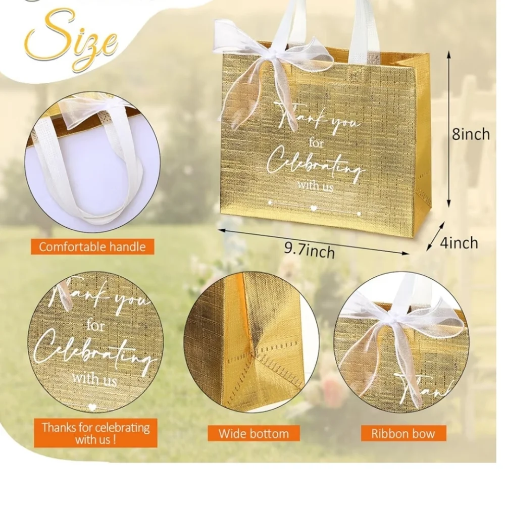 Elegant Gold Thank You For Celebrating With Us Gift Bags & Ribbon 25 Count